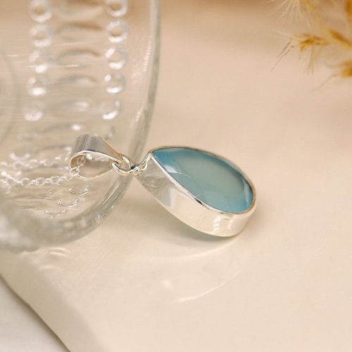 Sterling Silver Chalcedony Teardrop Necklace by Peace of Mind